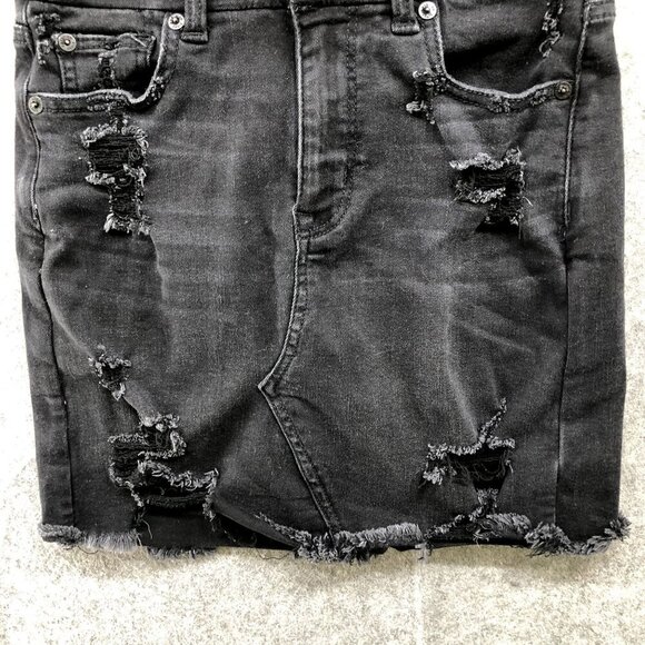American Eagle Curvy Hi Rise Mini Jean Skirt Size 0 Next Level Stretch Black - Picture 4 of 10